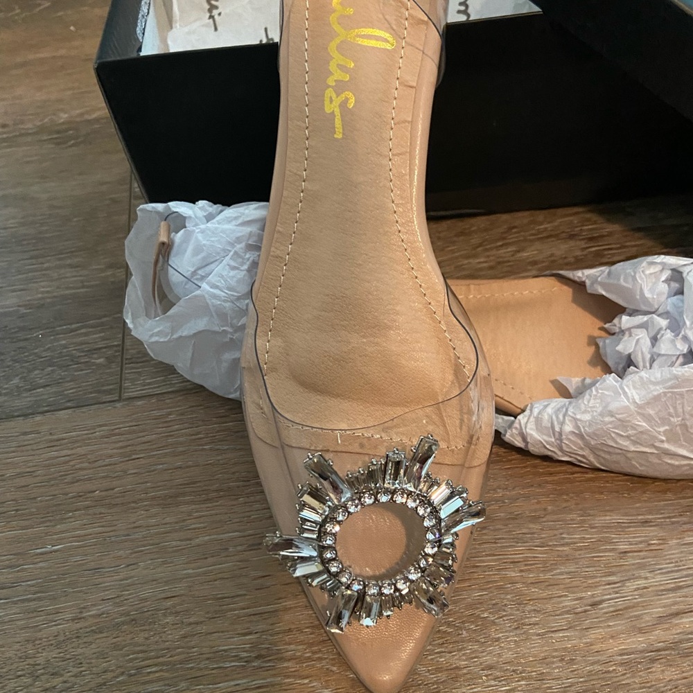 Myral Light Nude Rhinestone Pointed-Toe Flats